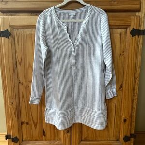 J. Jill Love Linen 100% Linen White with Black Stripes Tunic Shirt Women's Small